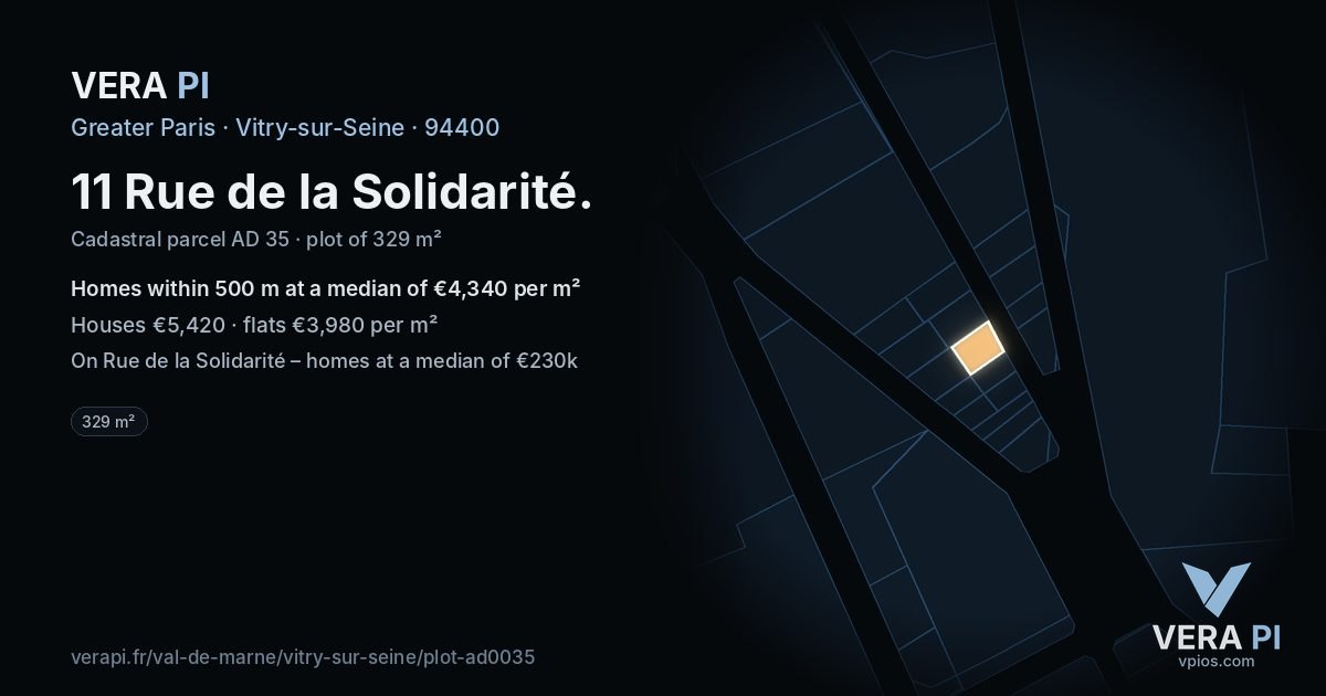 11 Rue de la Solidarité, Vitry-sur-Seine at night – the plot lit, the parcels around coloured by the prices near them