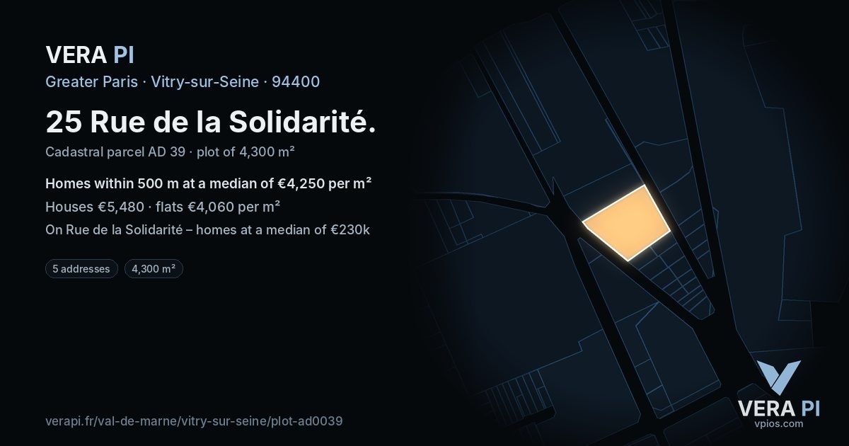 25 Rue de la Solidarité, Vitry-sur-Seine at night – the plot lit, the parcels around coloured by the prices near them