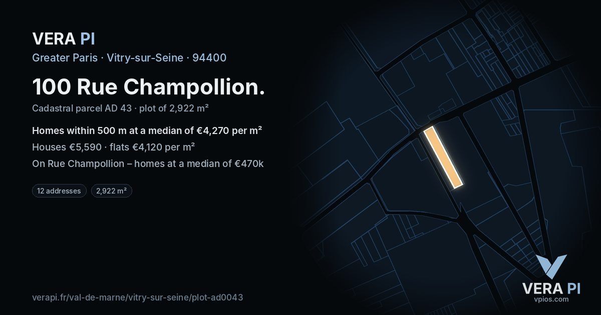 100 Rue Champollion, Vitry-sur-Seine at night – the plot lit, the parcels around coloured by the prices near them