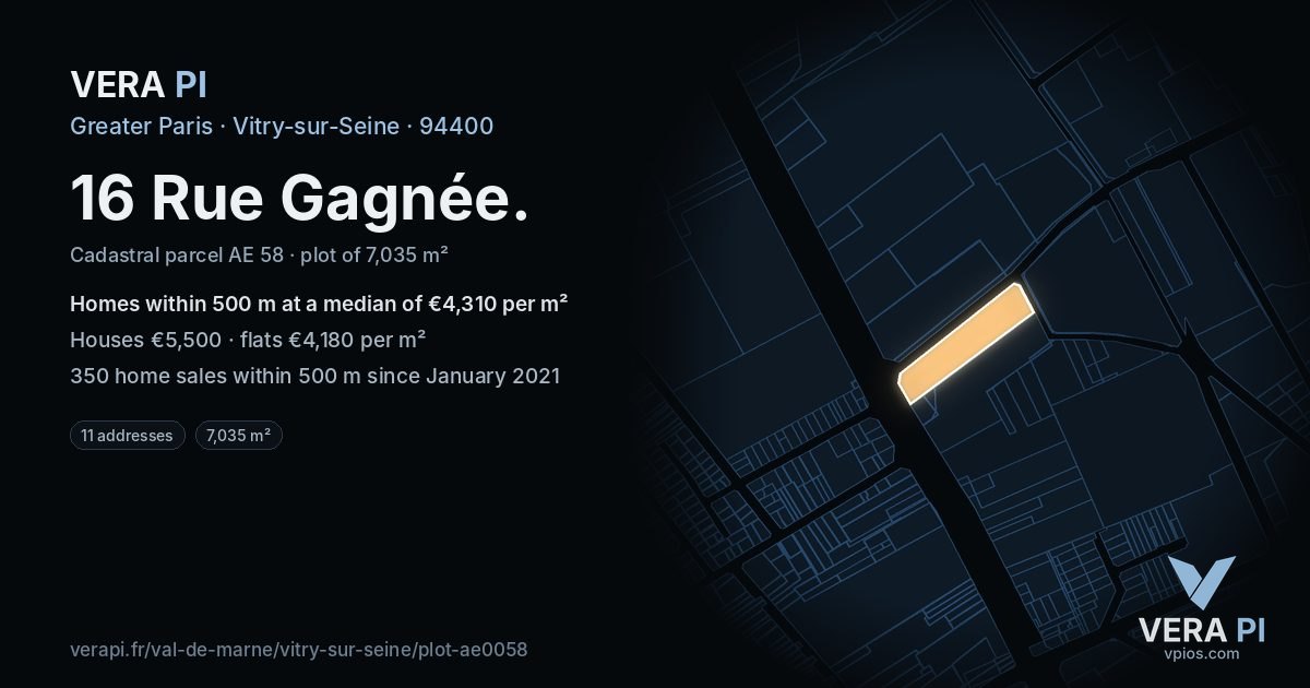 16 Rue Gagnée, Vitry-sur-Seine at night – the plot lit, the parcels around coloured by the prices near them