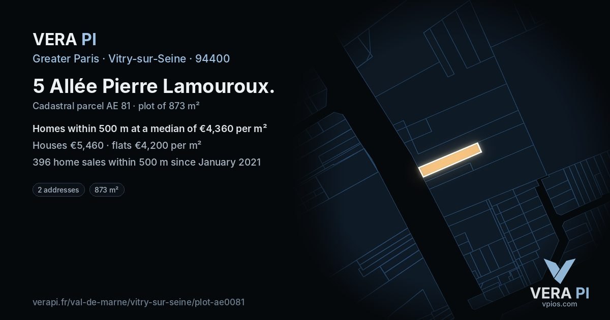 5 Allée Pierre Lamouroux, Vitry-sur-Seine at night – the plot lit, the parcels around coloured by the prices near them