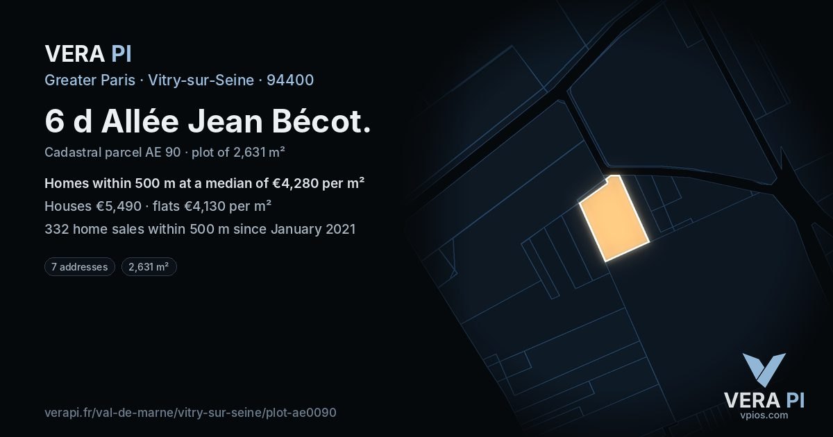 6 d Allée Jean Bécot, Vitry-sur-Seine at night – the plot lit, the parcels around coloured by the prices near them