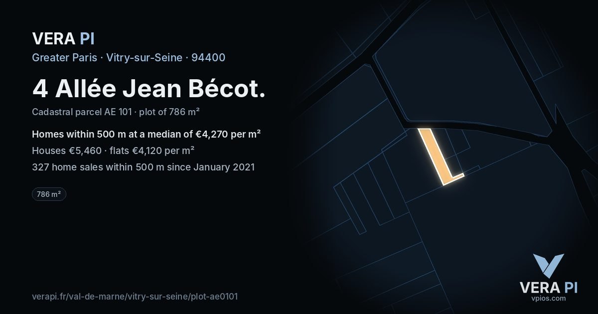 4 Allée Jean Bécot, Vitry-sur-Seine at night – the plot lit, the parcels around coloured by the prices near them
