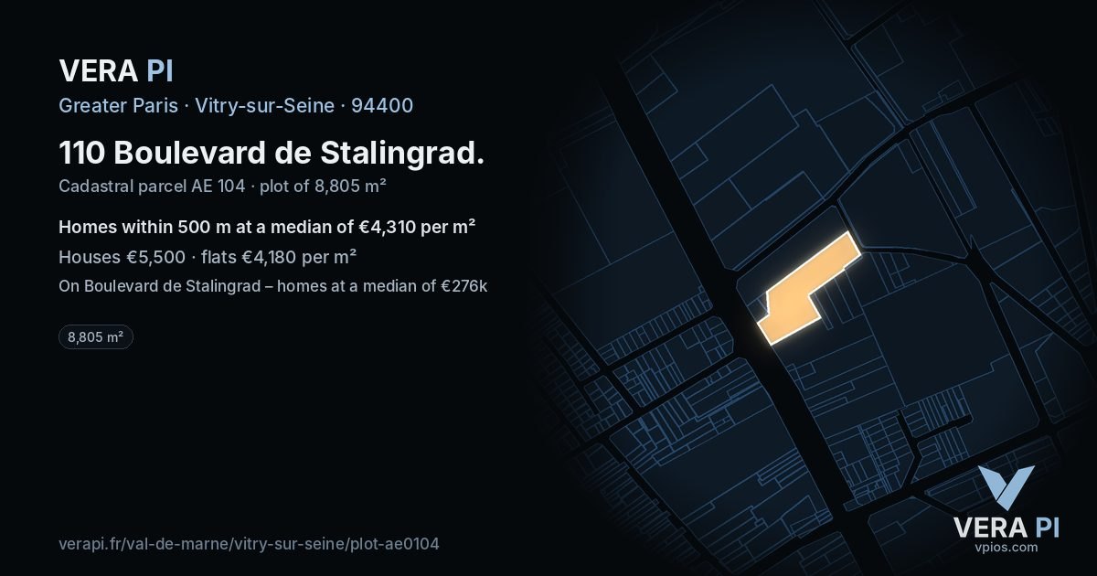 110 Boulevard de Stalingrad, Vitry-sur-Seine at night – the plot lit, the parcels around coloured by the prices near them