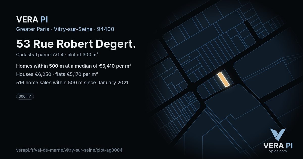53 Rue Robert Degert, Vitry-sur-Seine at night – the plot lit, the parcels around coloured by the prices near them