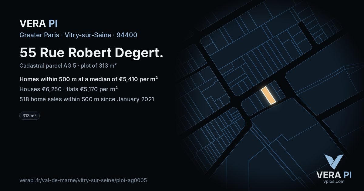 55 Rue Robert Degert, Vitry-sur-Seine at night – the plot lit, the parcels around coloured by the prices near them