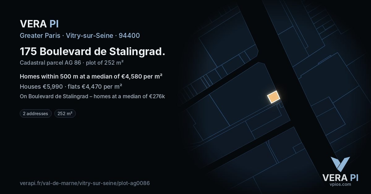 175 Boulevard de Stalingrad, Vitry-sur-Seine at night – the plot lit, the parcels around coloured by the prices near them