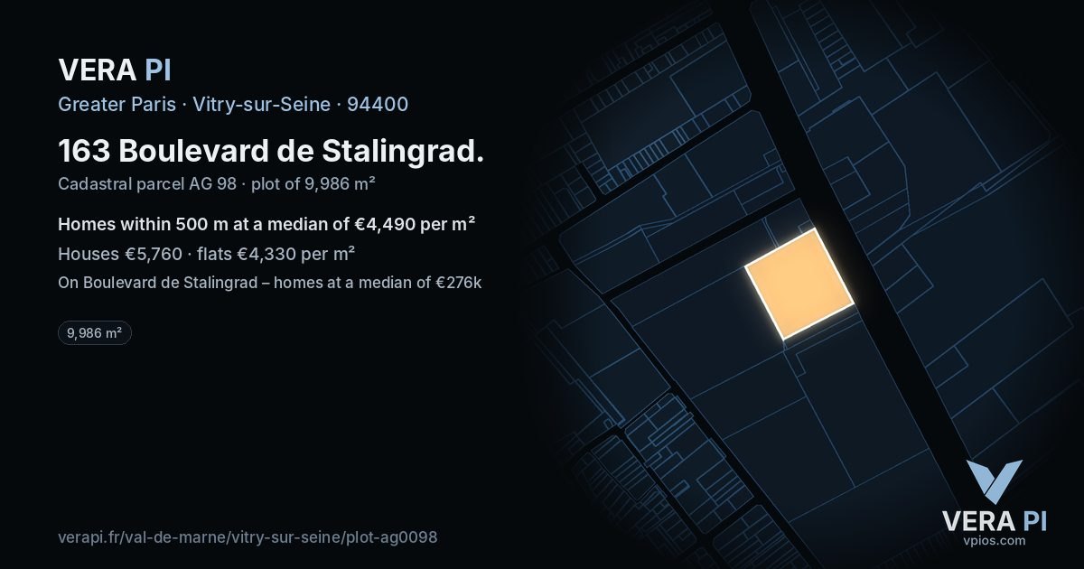 163 Boulevard de Stalingrad, Vitry-sur-Seine at night – the plot lit, the parcels around coloured by the prices near them