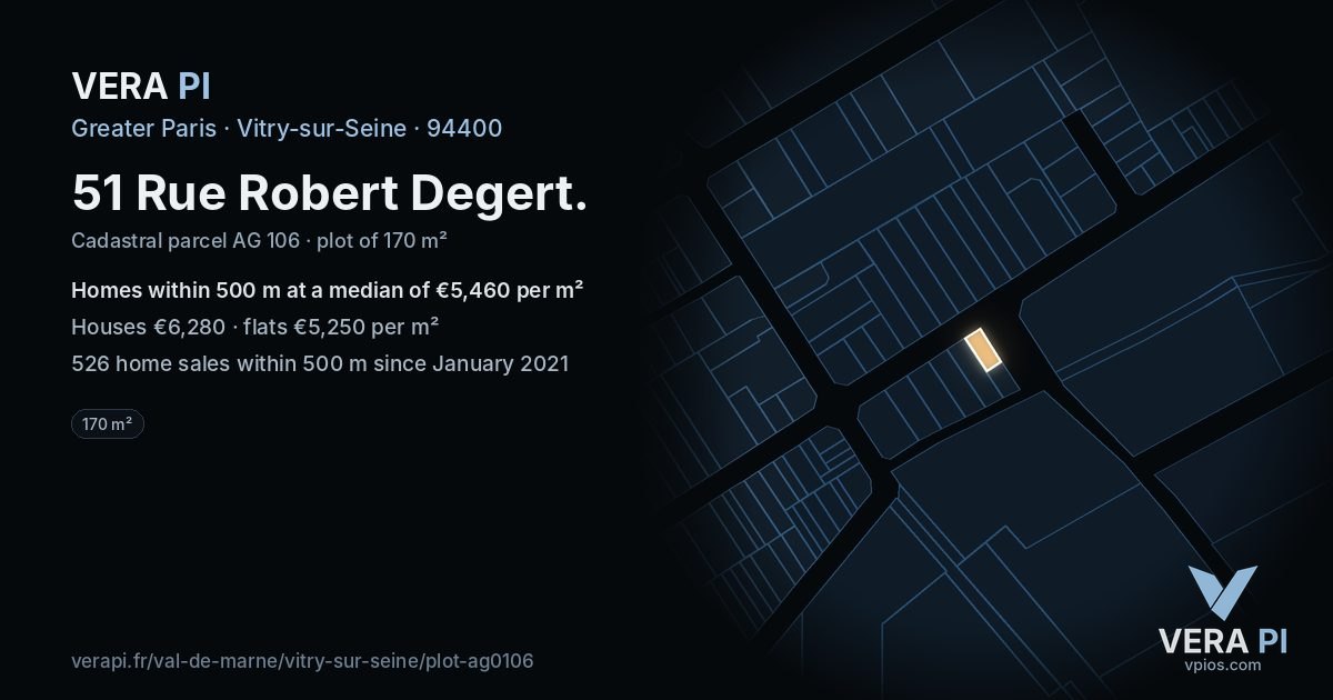 51 Rue Robert Degert, Vitry-sur-Seine at night – the plot lit, the parcels around coloured by the prices near them