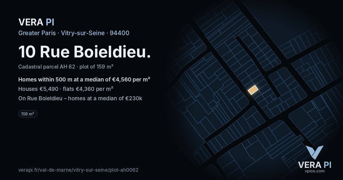 10 Rue Boieldieu, Vitry-sur-Seine at night – the plot lit, the parcels around coloured by the prices near them