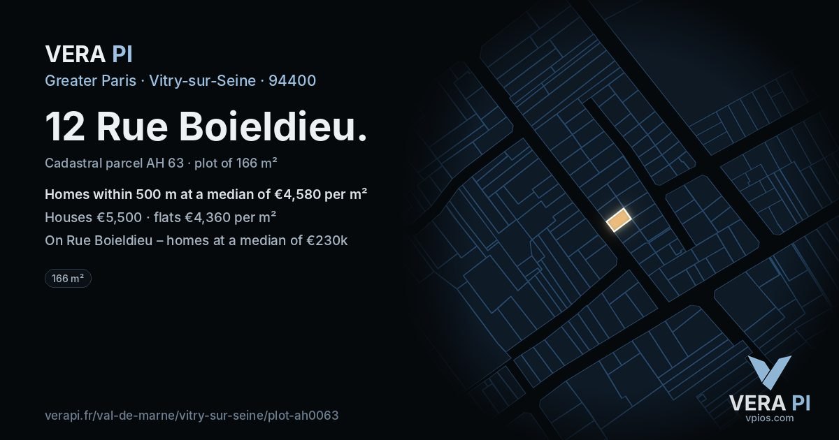 12 Rue Boieldieu, Vitry-sur-Seine at night – the plot lit, the parcels around coloured by the prices near them