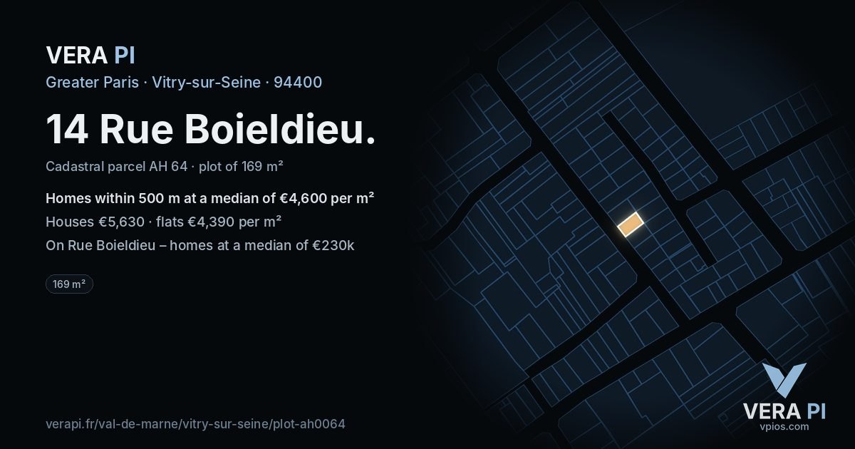 14 Rue Boieldieu, Vitry-sur-Seine at night – the plot lit, the parcels around coloured by the prices near them