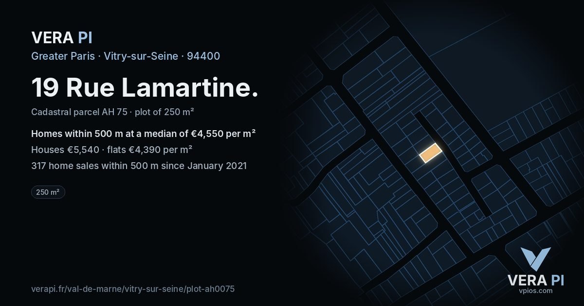 19 Rue Lamartine, Vitry-sur-Seine at night – the plot lit, the parcels around coloured by the prices near them