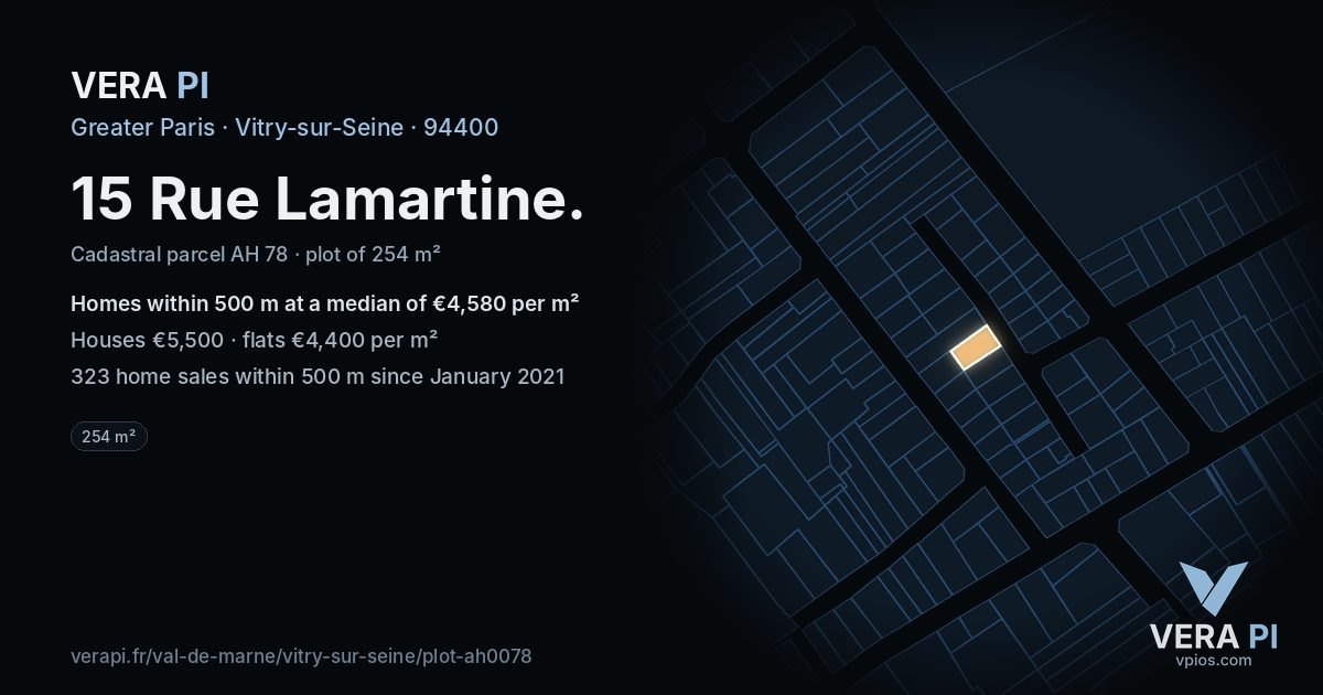 15 Rue Lamartine, Vitry-sur-Seine at night – the plot lit, the parcels around coloured by the prices near them