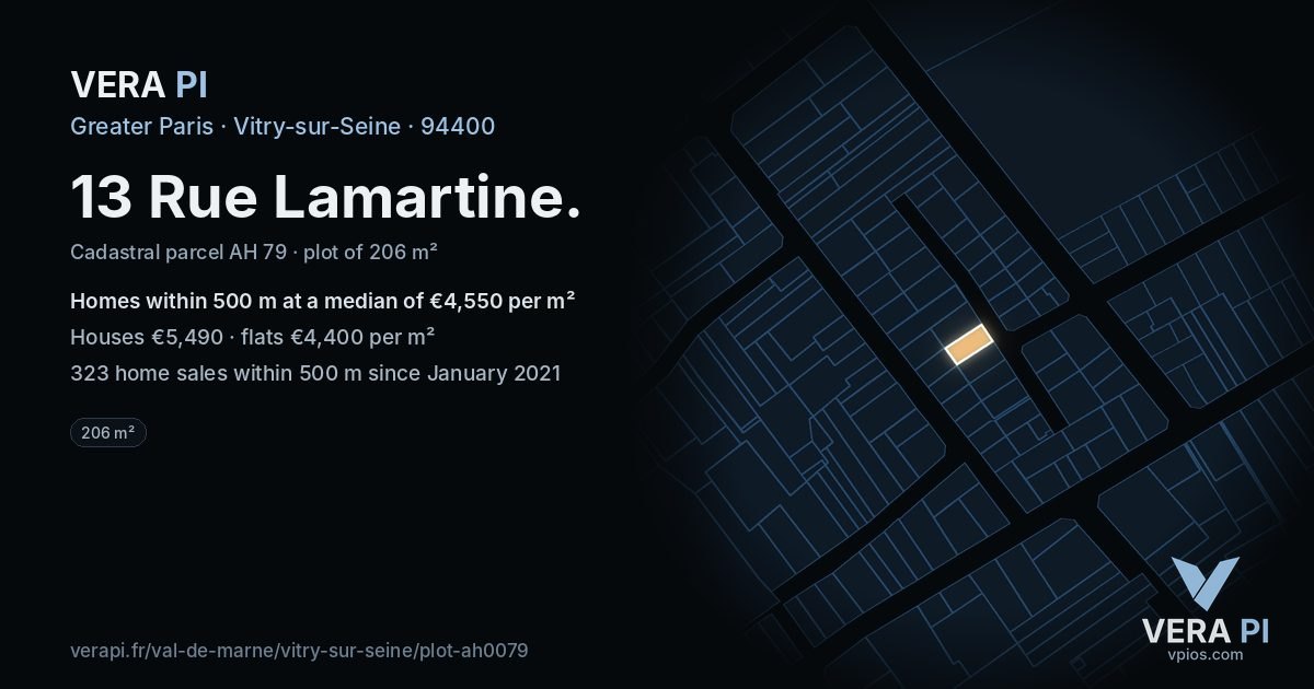 13 Rue Lamartine, Vitry-sur-Seine at night – the plot lit, the parcels around coloured by the prices near them