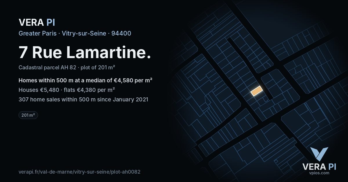 7 Rue Lamartine, Vitry-sur-Seine at night – the plot lit, the parcels around coloured by the prices near them
