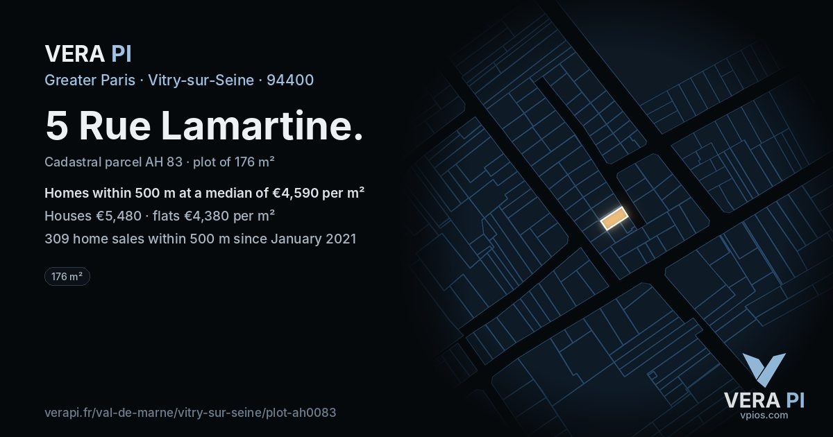 5 Rue Lamartine, Vitry-sur-Seine at night – the plot lit, the parcels around coloured by the prices near them