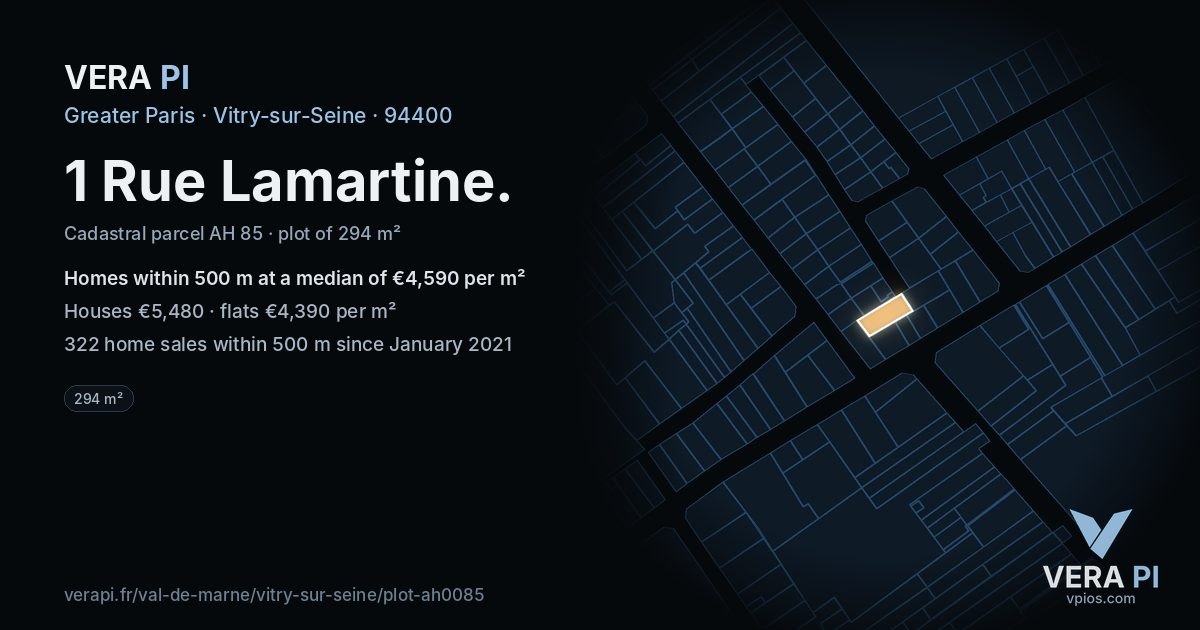 1 Rue Lamartine, Vitry-sur-Seine at night – the plot lit, the parcels around coloured by the prices near them