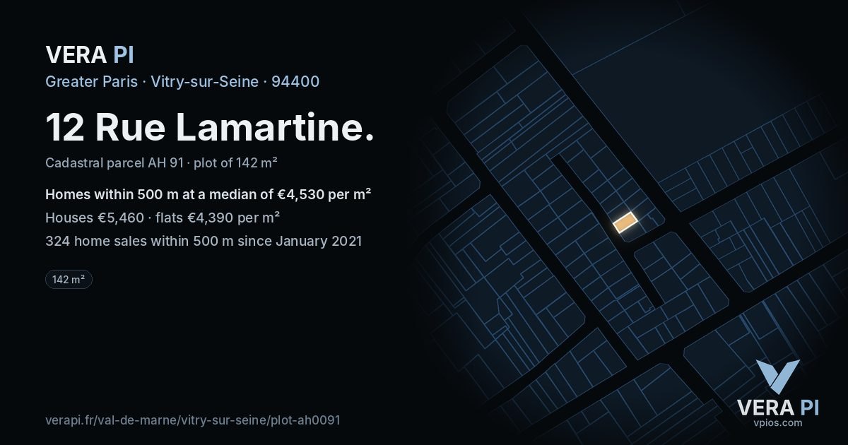 12 Rue Lamartine, Vitry-sur-Seine at night – the plot lit, the parcels around coloured by the prices near them