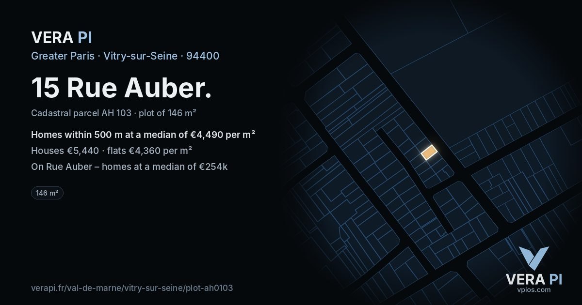 15 Rue Auber, Vitry-sur-Seine at night – the plot lit, the parcels around coloured by the prices near them
