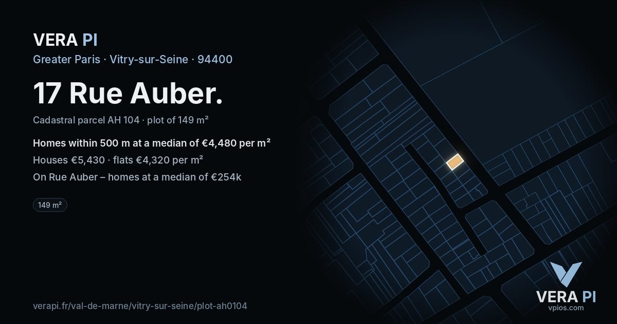 17 Rue Auber, Vitry-sur-Seine at night – the plot lit, the parcels around coloured by the prices near them