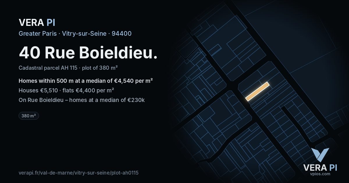 40 Rue Boieldieu, Vitry-sur-Seine at night – the plot lit, the parcels around coloured by the prices near them