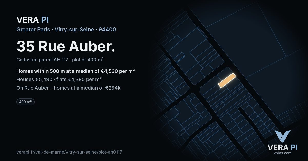 35 Rue Auber, Vitry-sur-Seine at night – the plot lit, the parcels around coloured by the prices near them
