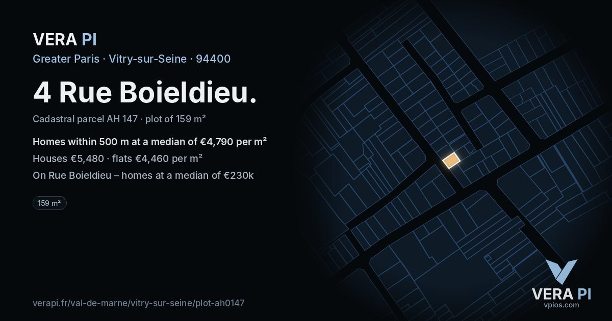 4 Rue Boieldieu, Vitry-sur-Seine at night – the plot lit, the parcels around coloured by the prices near them