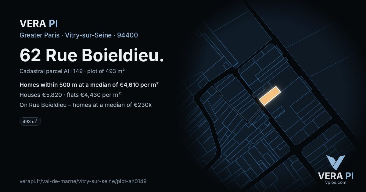 62 Rue Boieldieu, Vitry-sur-Seine at night – the plot lit, the parcels around coloured by the prices near them