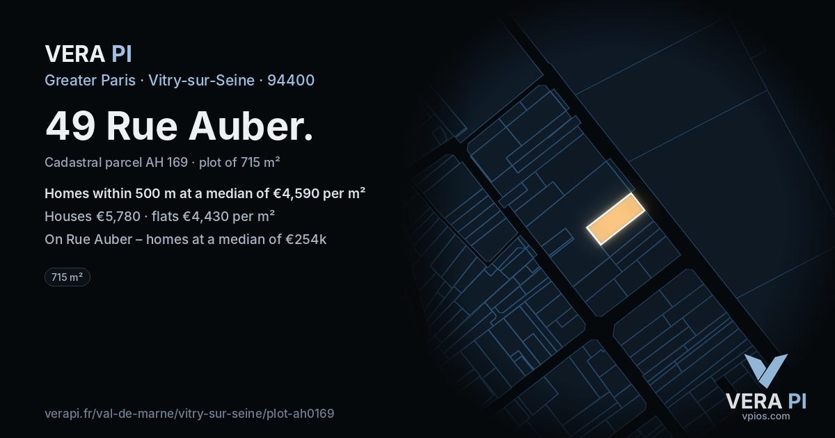 49 Rue Auber, Vitry-sur-Seine at night – the plot lit, the parcels around coloured by the prices near them