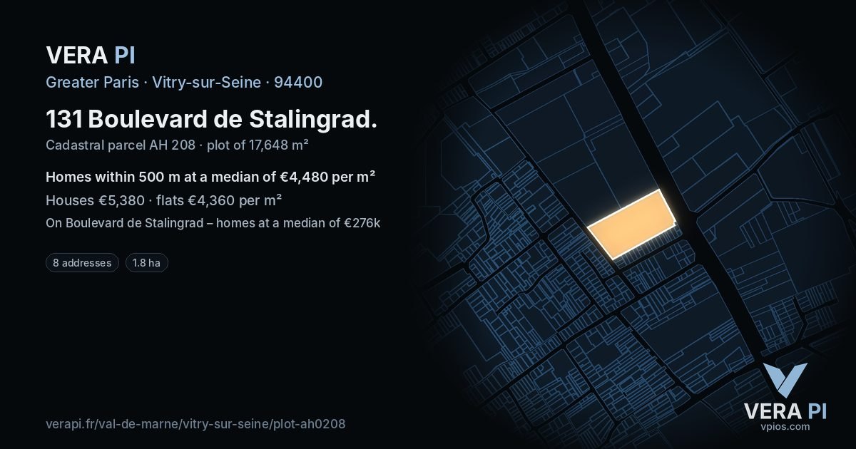 131 Boulevard de Stalingrad, Vitry-sur-Seine at night – the plot lit, the parcels around coloured by the prices near them