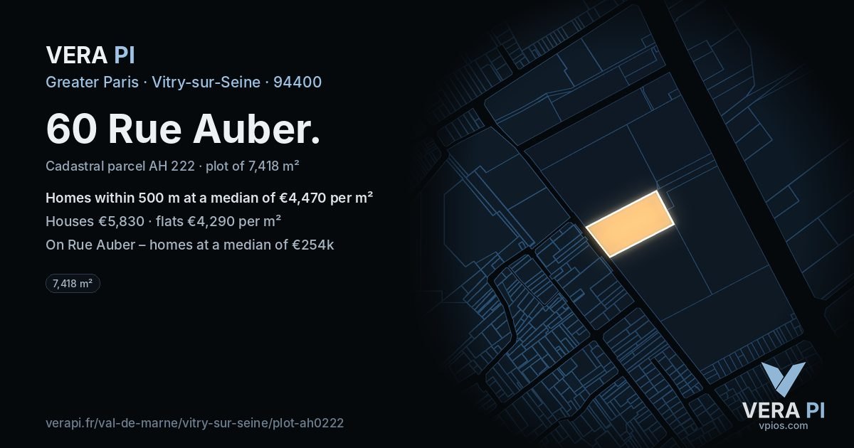 60 Rue Auber, Vitry-sur-Seine at night – the plot lit, the parcels around coloured by the prices near them