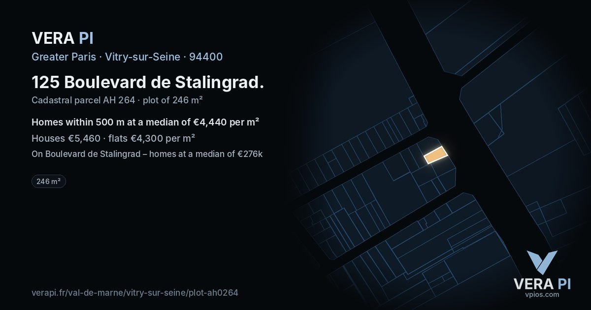 125 Boulevard de Stalingrad, Vitry-sur-Seine at night – the plot lit, the parcels around coloured by the prices near them