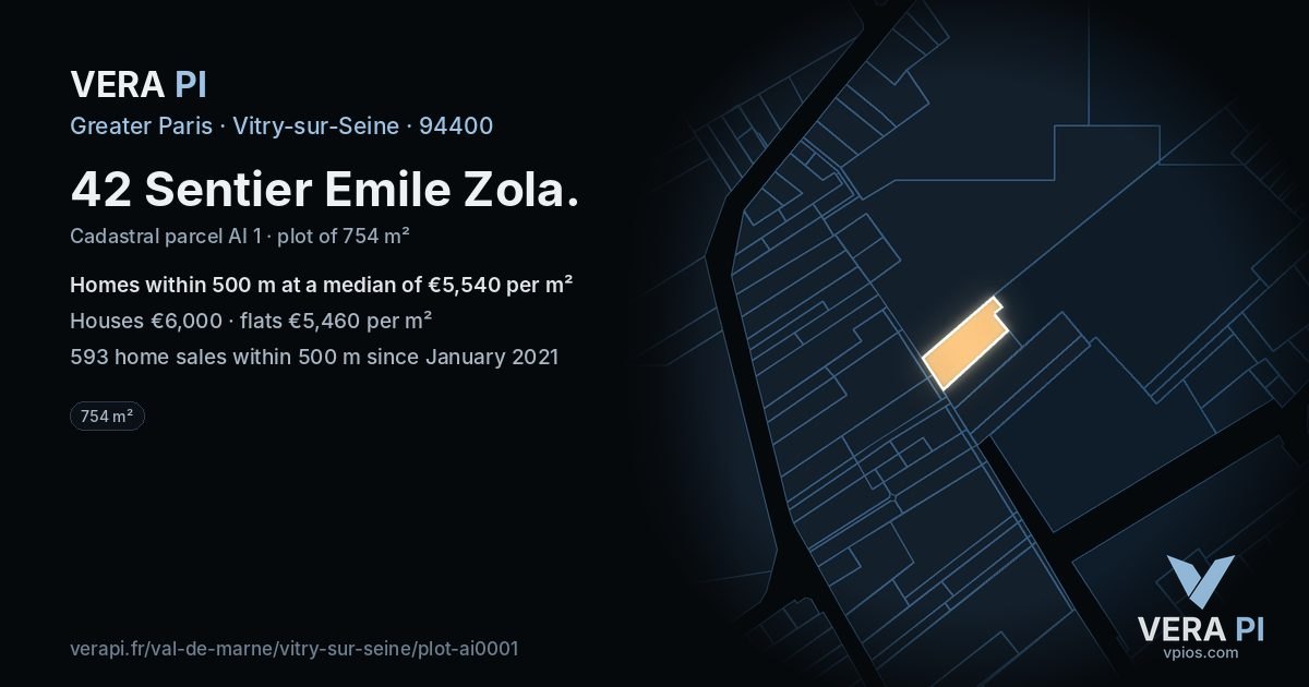 42 Sentier Emile Zola, Vitry-sur-Seine at night – the plot lit, the parcels around coloured by the prices near them