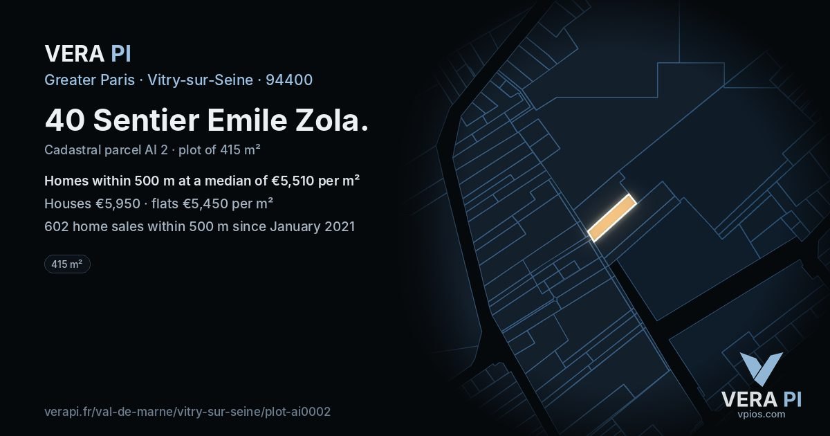 40 Sentier Emile Zola, Vitry-sur-Seine at night – the plot lit, the parcels around coloured by the prices near them