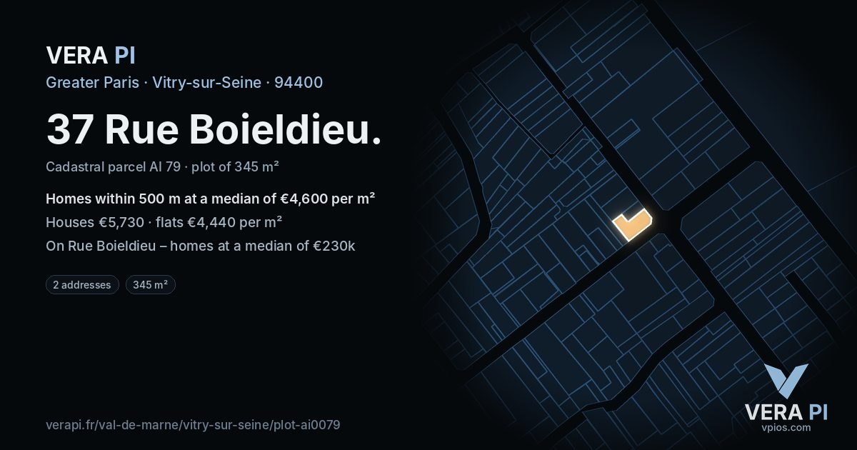 37 Rue Boieldieu, Vitry-sur-Seine at night – the plot lit, the parcels around coloured by the prices near them
