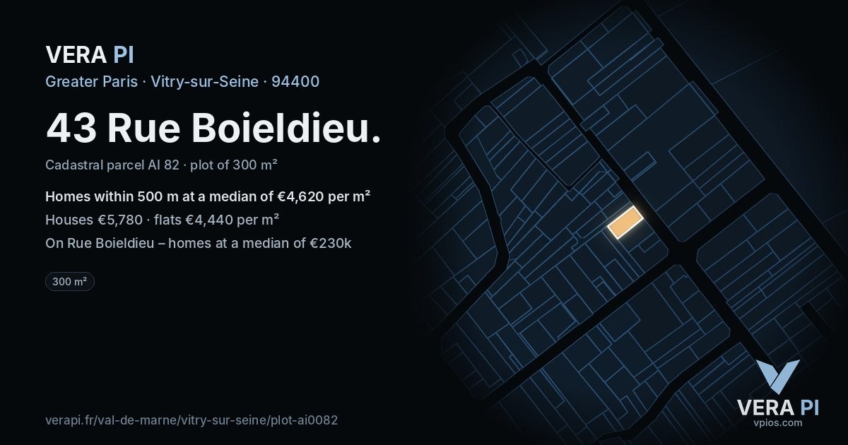 43 Rue Boieldieu, Vitry-sur-Seine at night – the plot lit, the parcels around coloured by the prices near them