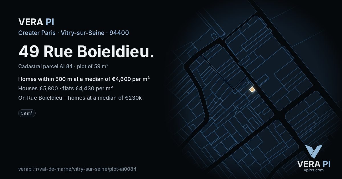 49 Rue Boieldieu, Vitry-sur-Seine at night – the plot lit, the parcels around coloured by the prices near them