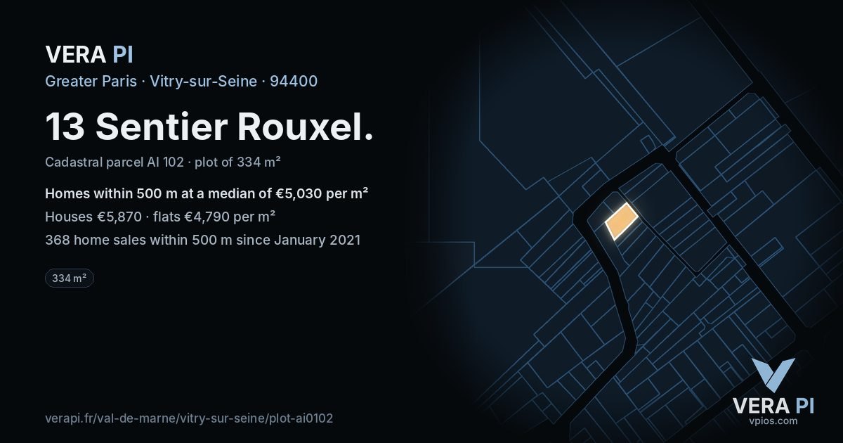 13 Sentier Rouxel, Vitry-sur-Seine at night – the plot lit, the parcels around coloured by the prices near them