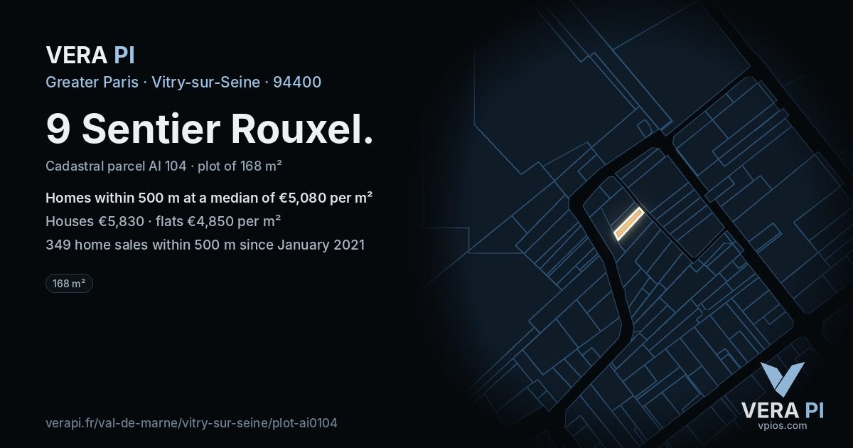 9 Sentier Rouxel, Vitry-sur-Seine at night – the plot lit, the parcels around coloured by the prices near them