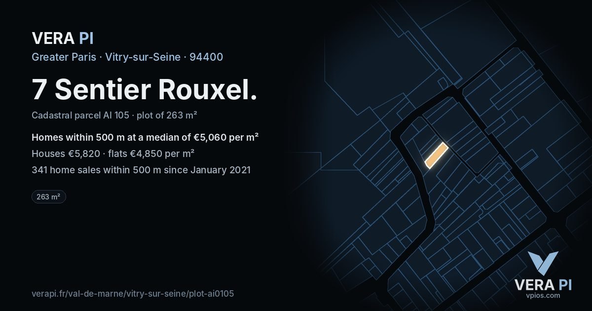 7 Sentier Rouxel, Vitry-sur-Seine at night – the plot lit, the parcels around coloured by the prices near them