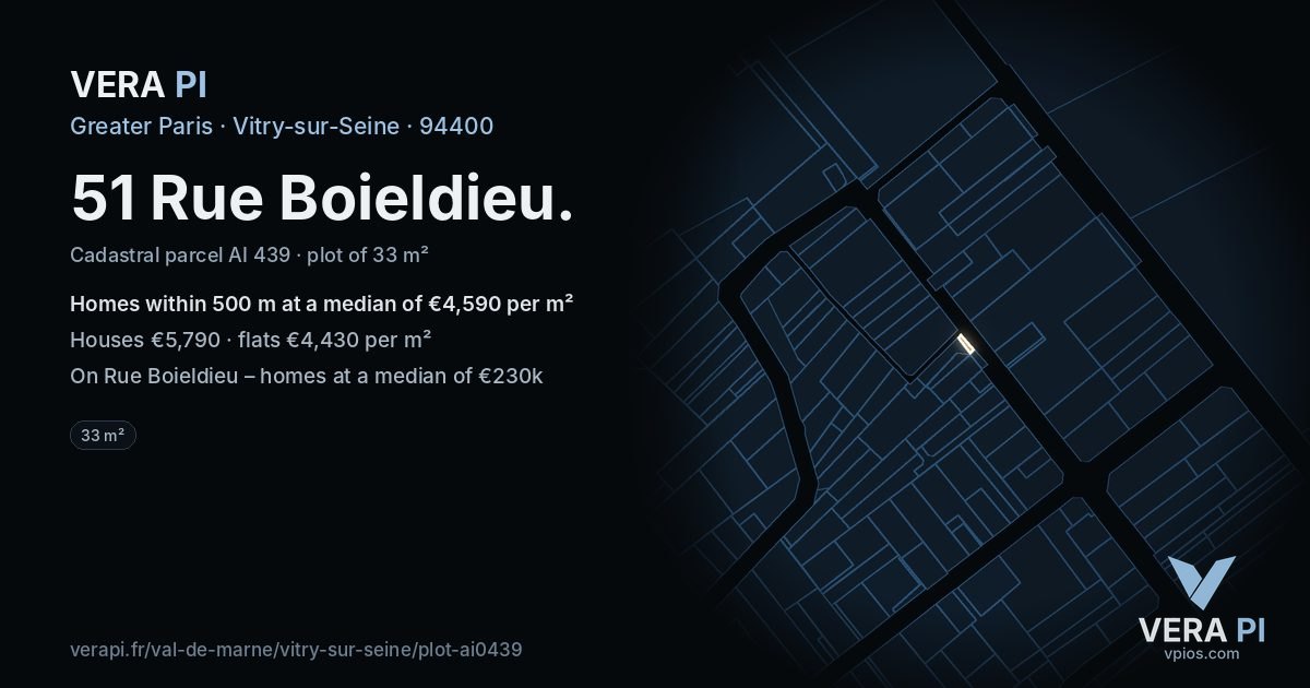 51 Rue Boieldieu, Vitry-sur-Seine at night – the plot lit, the parcels around coloured by the prices near them