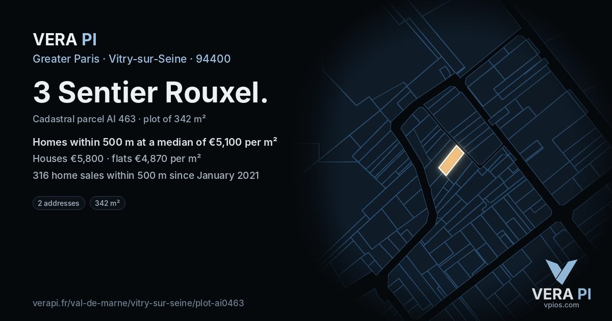 3 Sentier Rouxel, Vitry-sur-Seine at night – the plot lit, the parcels around coloured by the prices near them