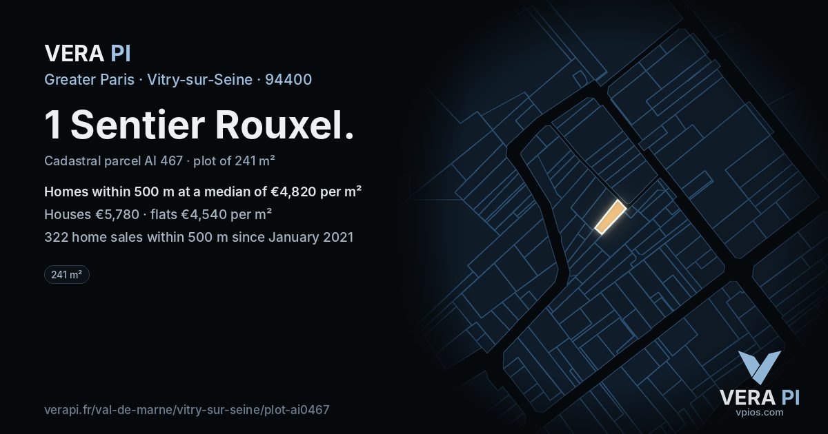 1 Sentier Rouxel, Vitry-sur-Seine at night – the plot lit, the parcels around coloured by the prices near them