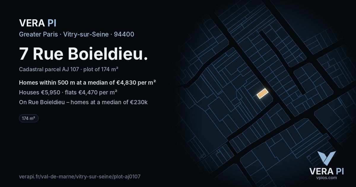 7 Rue Boieldieu, Vitry-sur-Seine at night – the plot lit, the parcels around coloured by the prices near them