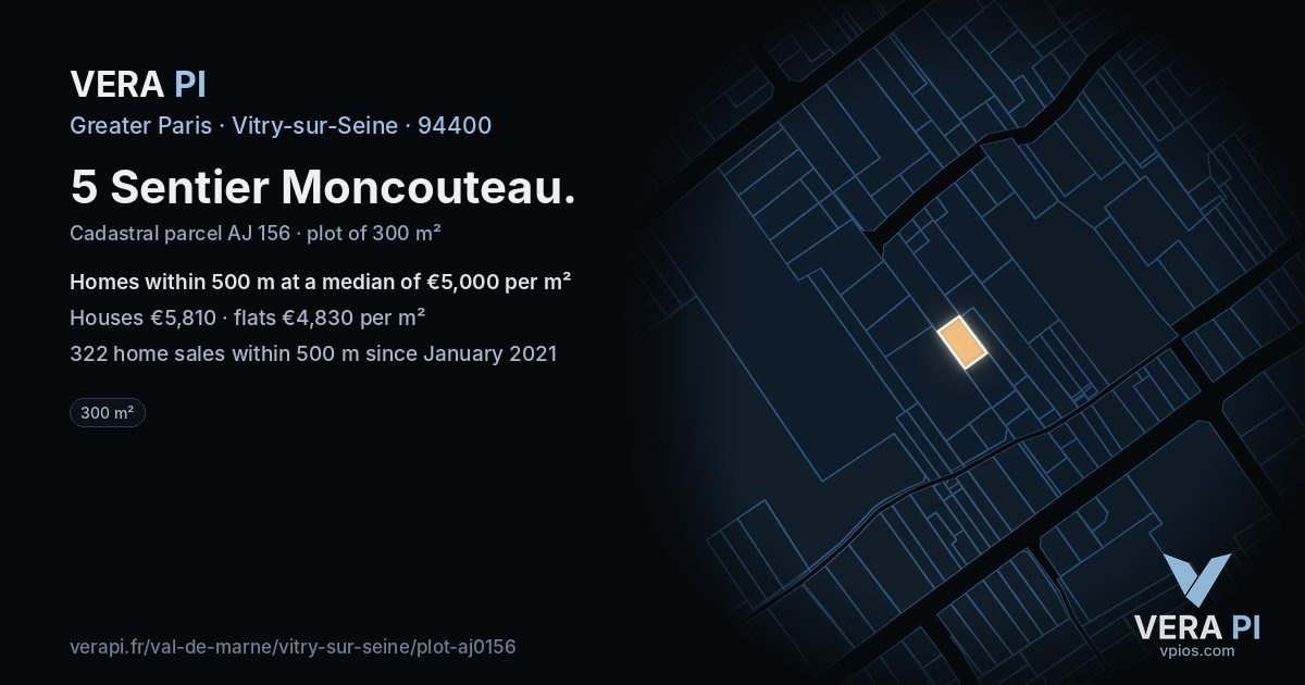 5 Sentier Moncouteau, Vitry-sur-Seine at night – the plot lit, the parcels around coloured by the prices near them
