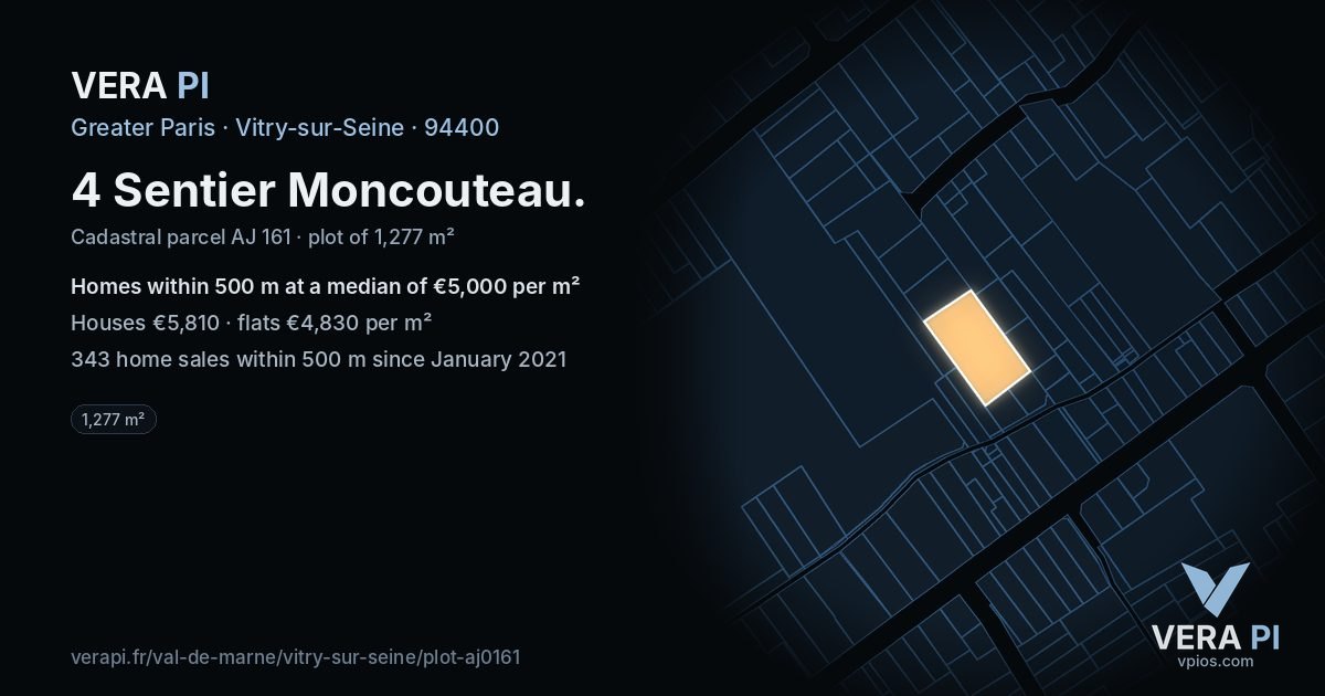 4 Sentier Moncouteau, Vitry-sur-Seine at night – the plot lit, the parcels around coloured by the prices near them