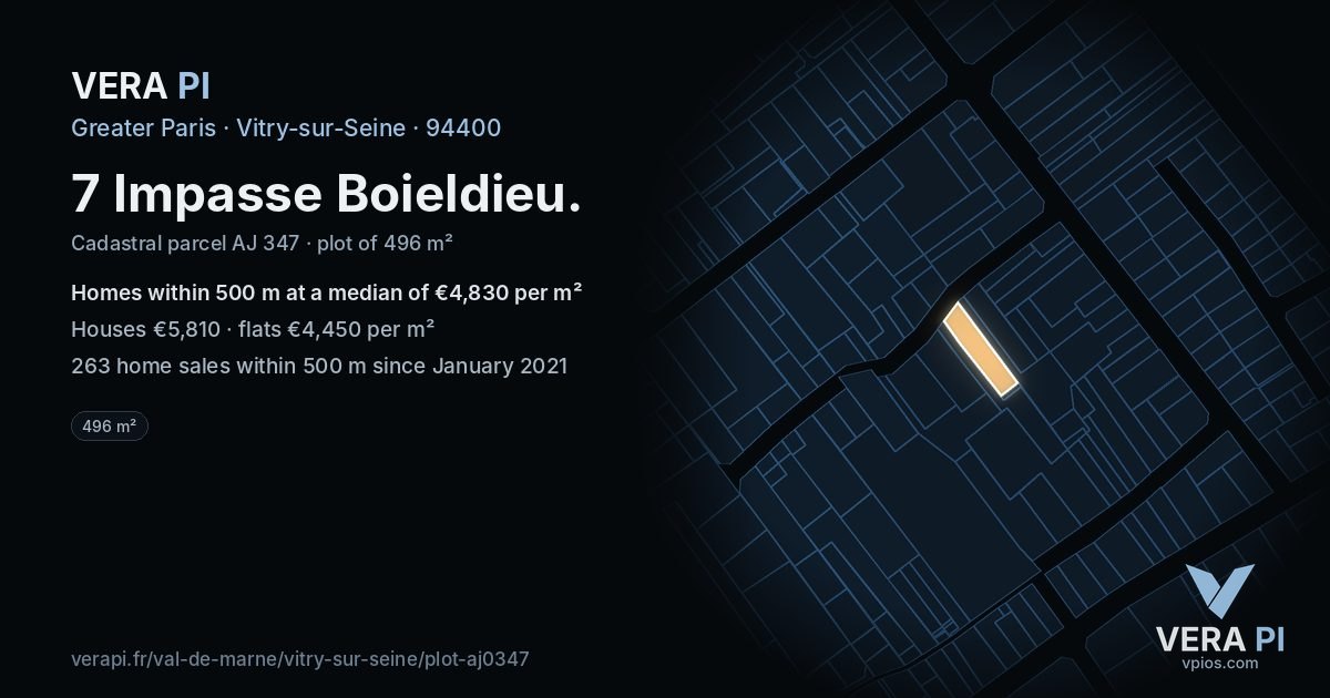 7 Impasse Boieldieu, Vitry-sur-Seine at night – the plot lit, the parcels around coloured by the prices near them