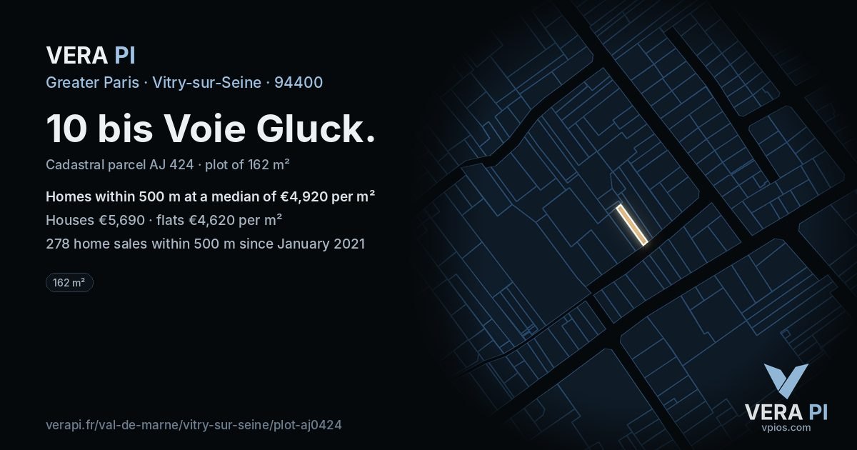 10 bis Voie Gluck, Vitry-sur-Seine at night – the plot lit, the parcels around coloured by the prices near them