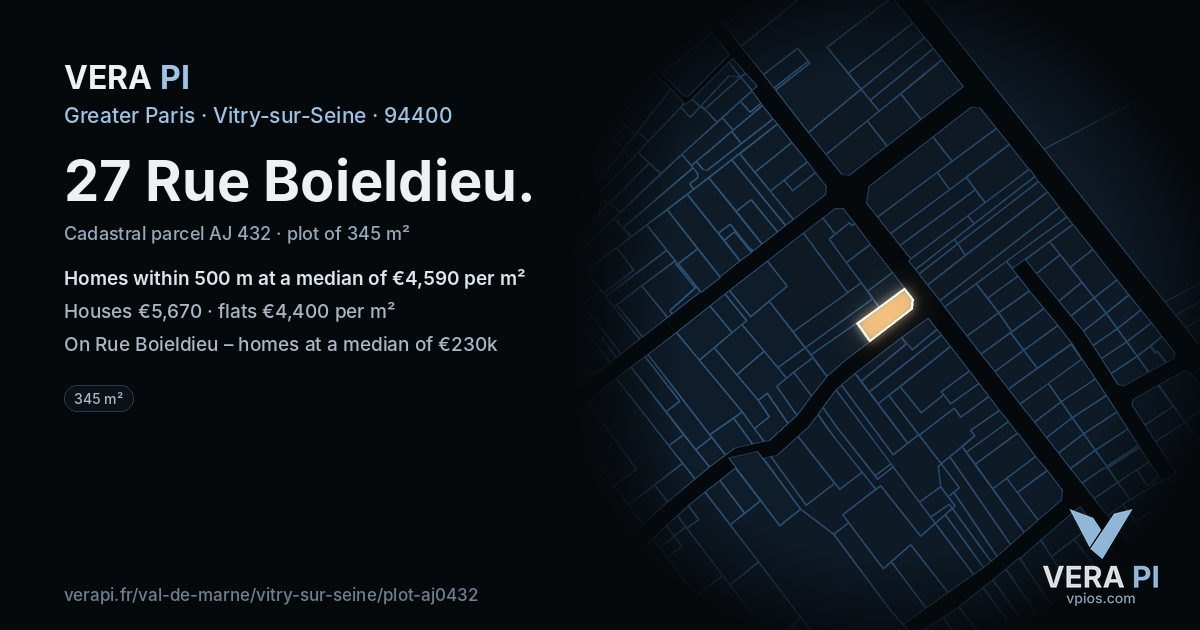 27 Rue Boieldieu, Vitry-sur-Seine at night – the plot lit, the parcels around coloured by the prices near them
